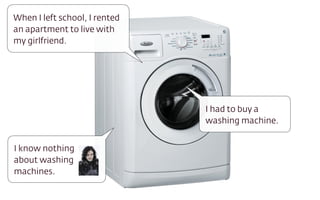 I had to buy a
washing machine.
When I left school, I rented
an apartment to live with
my girlfriend.
I know nothing 
abou...