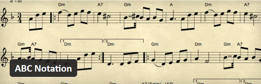 http://wptavern.com/display-sheet-music-in-wordpress-with-the-abc-notation-plugin